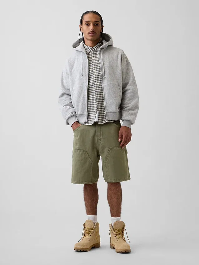 Shorts de charpentier en denim ample, 9"