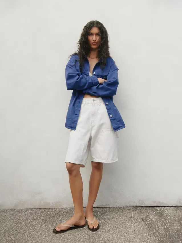 Shorts de charpentier en denim ample, 9"