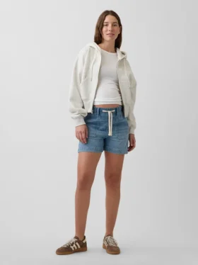 Shorts de maternité faciles à enfiler en denim ultra-doux à panneau intégral