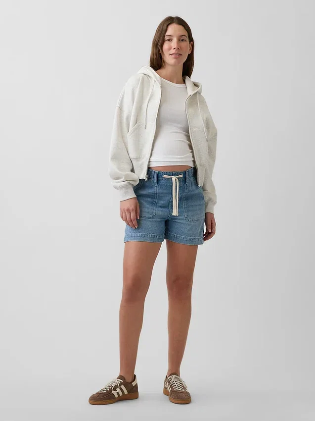 Shorts de maternité faciles à enfiler en denim ultra-doux à panneau intégral