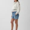 Shorts de maternité faciles à enfiler en denim ultra-doux à panneau intégral