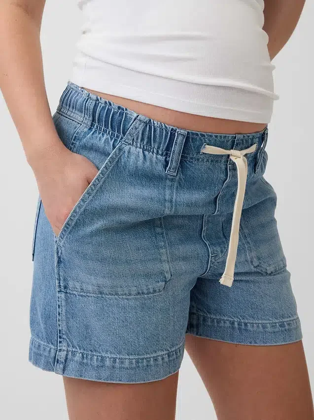 Shorts de maternité faciles à enfiler en denim ultra-doux à panneau intégral