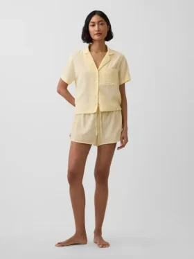 Shorts de pyjama en gaze froissée