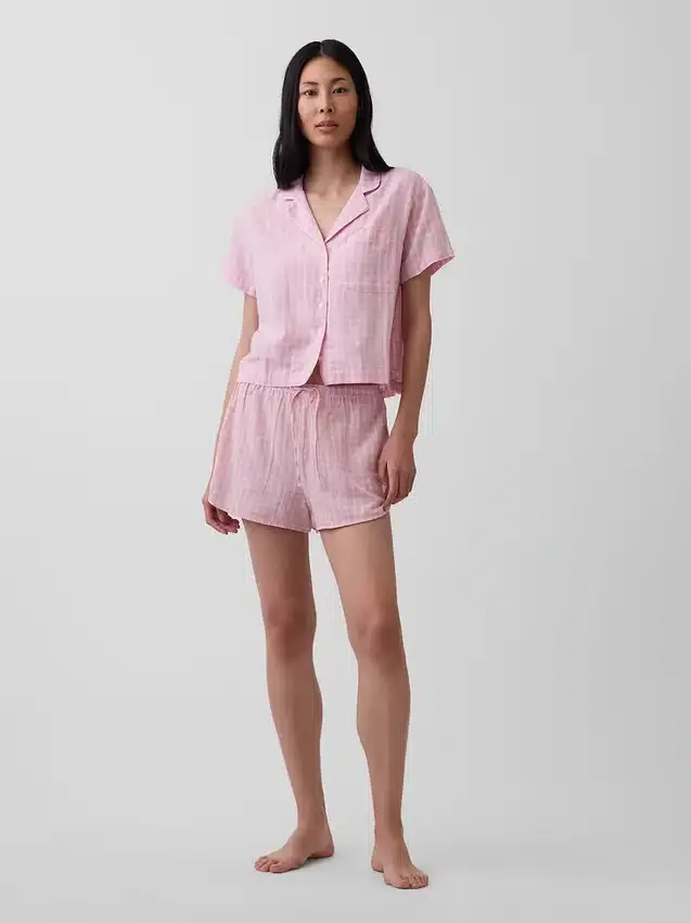 Shorts de pyjama en gaze froissée