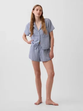 Shorts de pyjama en gaze froissée