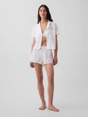 Shorts de pyjama en gaze froissée
