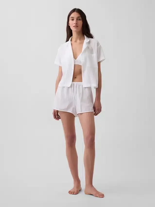 Shorts de pyjama en gaze froissée