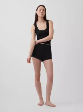 Shorts de pyjama ultra-doux en modal avec bordure en dentelle