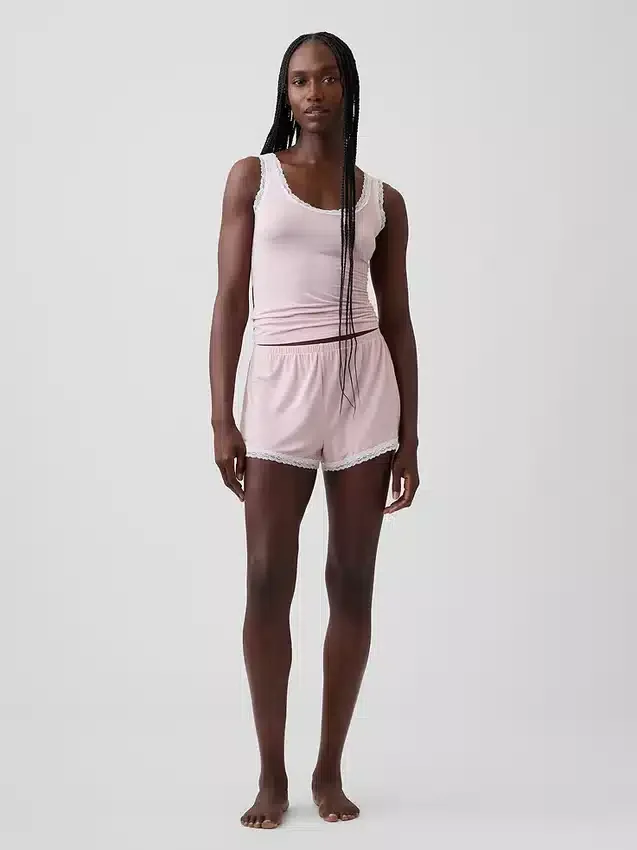 Shorts de pyjama ultra-doux en modal avec bordure en dentelle