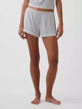 Shorts de pyjama ultra-doux en modal avec bordure en dentelle