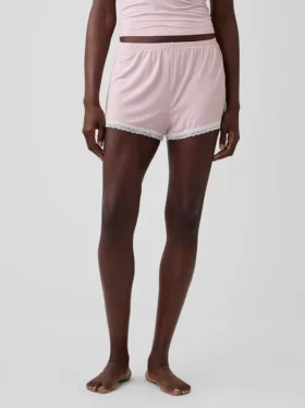 Shorts de pyjama ultra-doux en modal avec bordure en dentelle