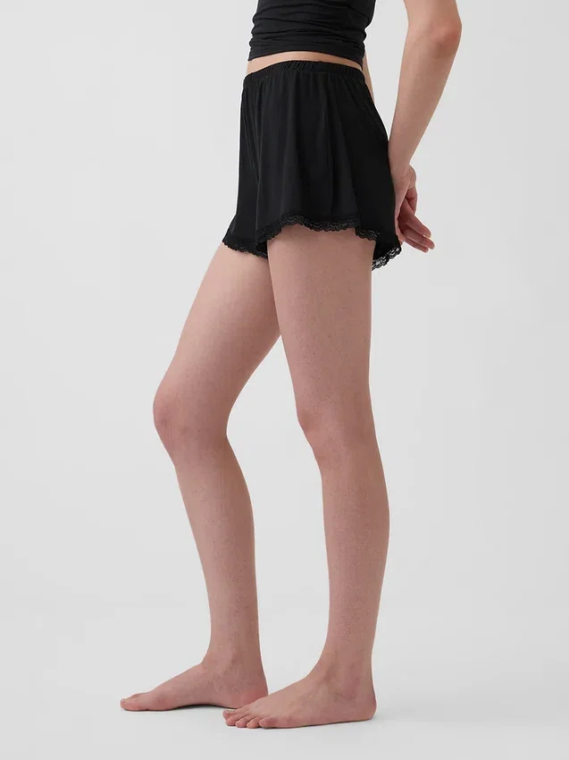 Shorts de pyjama ultra-doux en modal avec bordure en dentelle