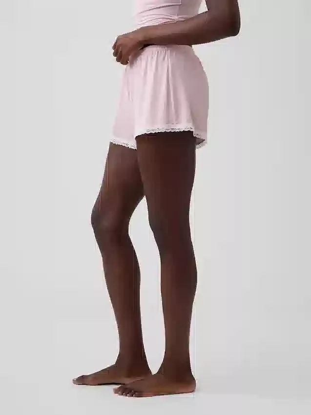 Shorts de pyjama ultra-doux en modal avec bordure en dentelle