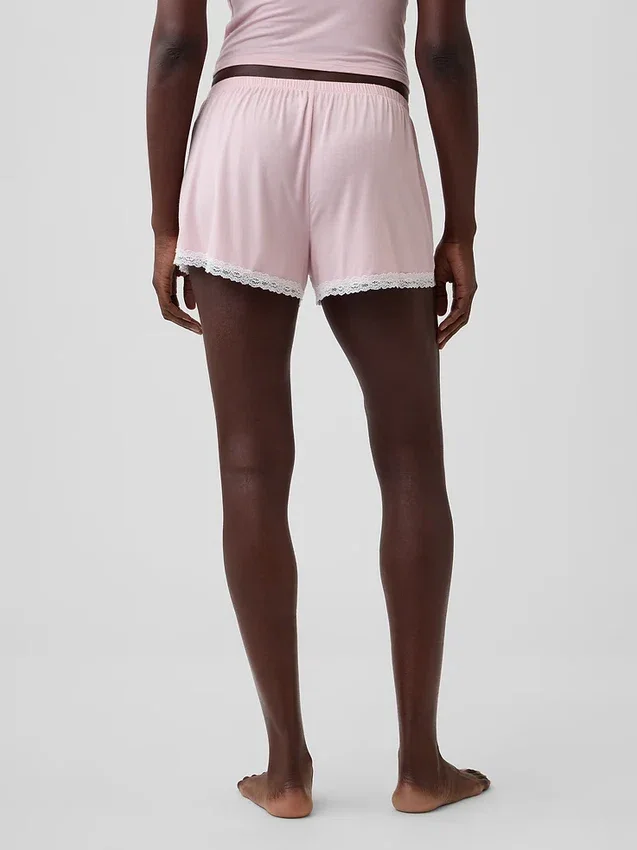 Shorts de pyjama ultra-doux en modal avec bordure en dentelle