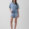 Shorts Easy Dolphin en denim ultra-doux à taille mi-haute