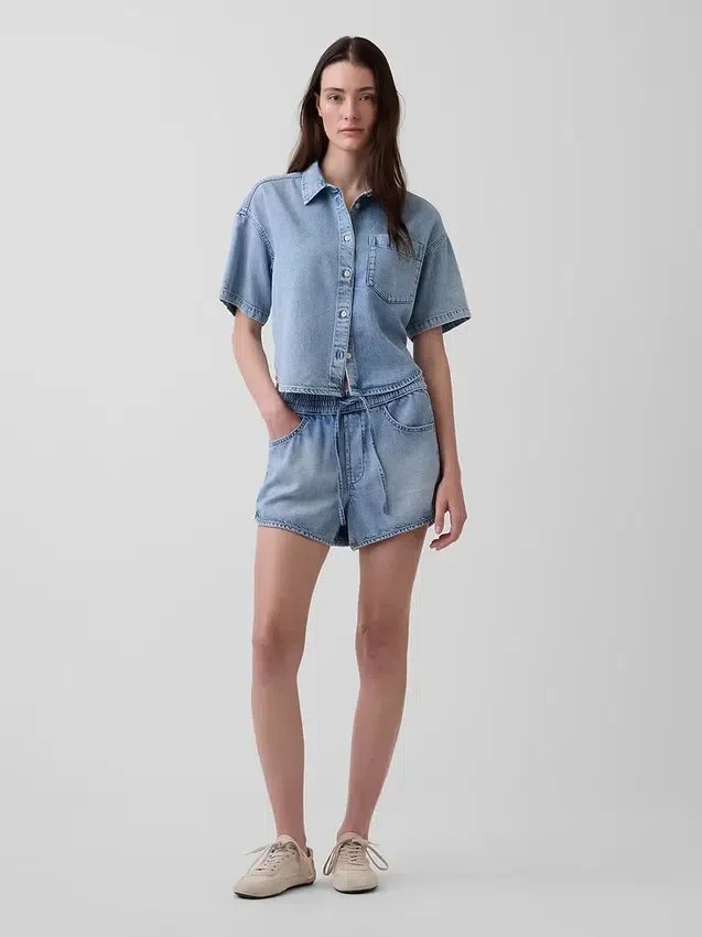 Shorts Easy Dolphin en denim ultra-doux à taille mi-haute