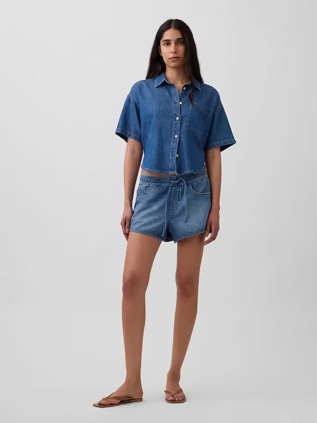 Shorts Easy Dolphin en denim ultra-doux à taille mi-haute