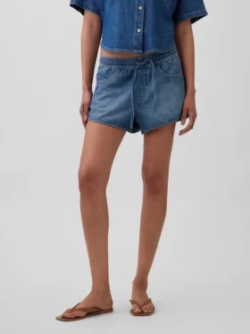 Shorts Easy Dolphin en denim ultra-doux à taille mi-haute