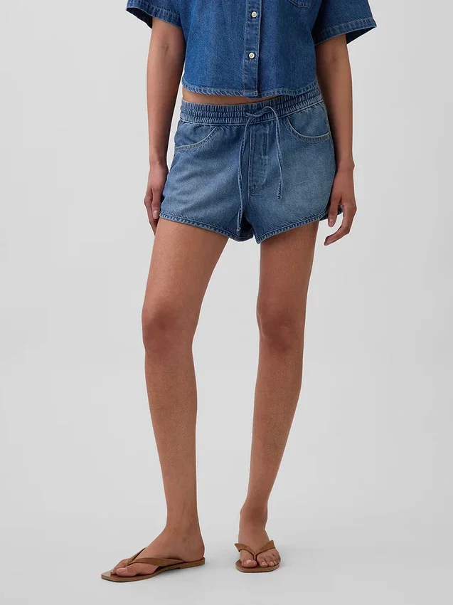 Shorts Easy Dolphin en denim ultra-doux à taille mi-haute