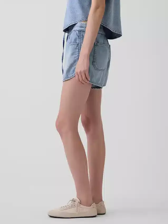 Shorts Easy Dolphin en denim ultra-doux à taille mi-haute