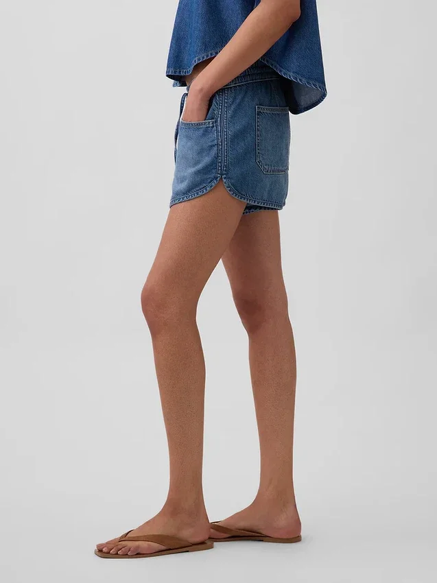 Shorts Easy Dolphin en denim ultra-doux à taille mi-haute