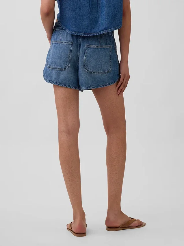 Shorts Easy Dolphin en denim ultra-doux à taille mi-haute