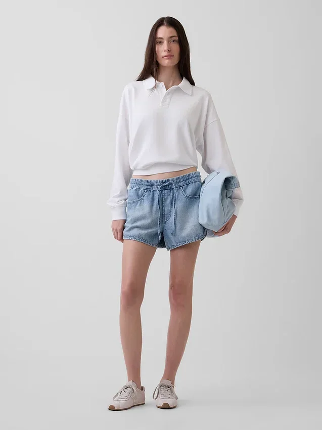 Shorts Easy Dolphin en denim ultra-doux à taille mi-haute