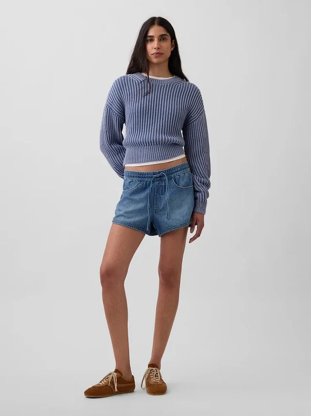Shorts Easy Dolphin en denim ultra-doux à taille mi-haute