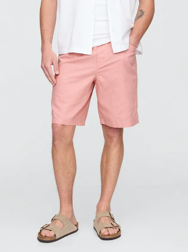 Shorts « Easy » en lin et coton, 9"