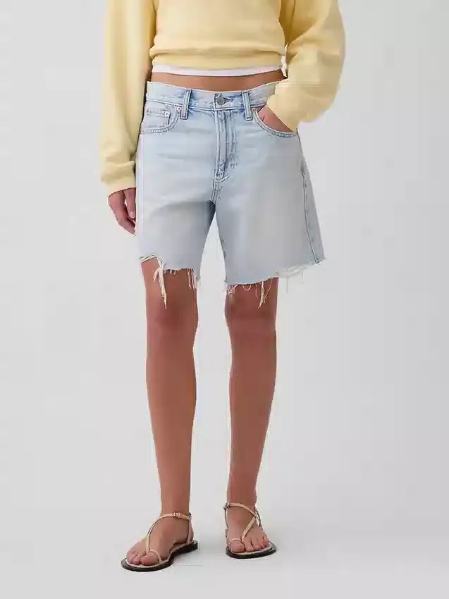 Shorts en denim ample à taille mi-haute