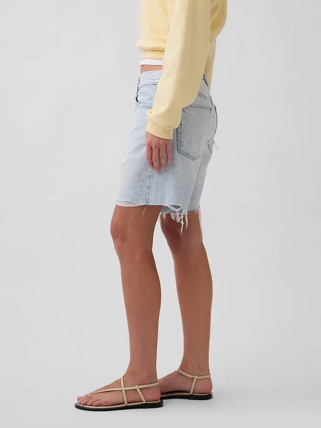 Shorts en denim ample à taille mi-haute