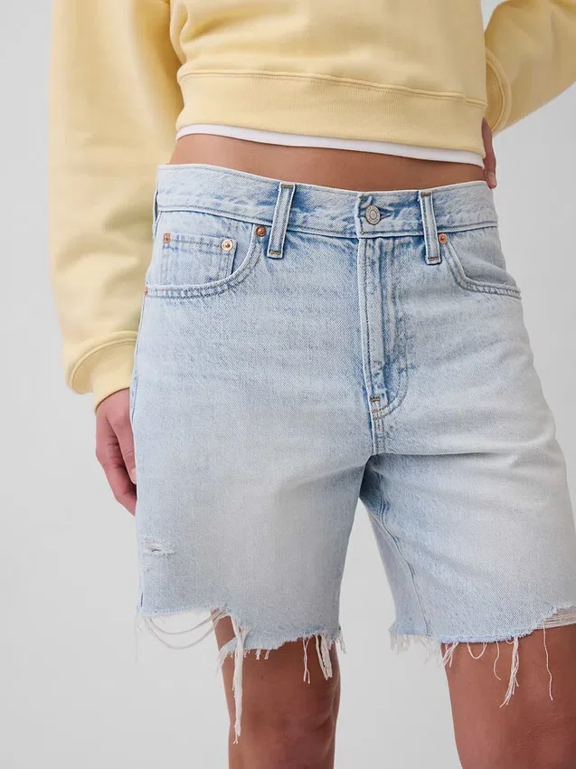 Shorts en denim ample à taille mi-haute