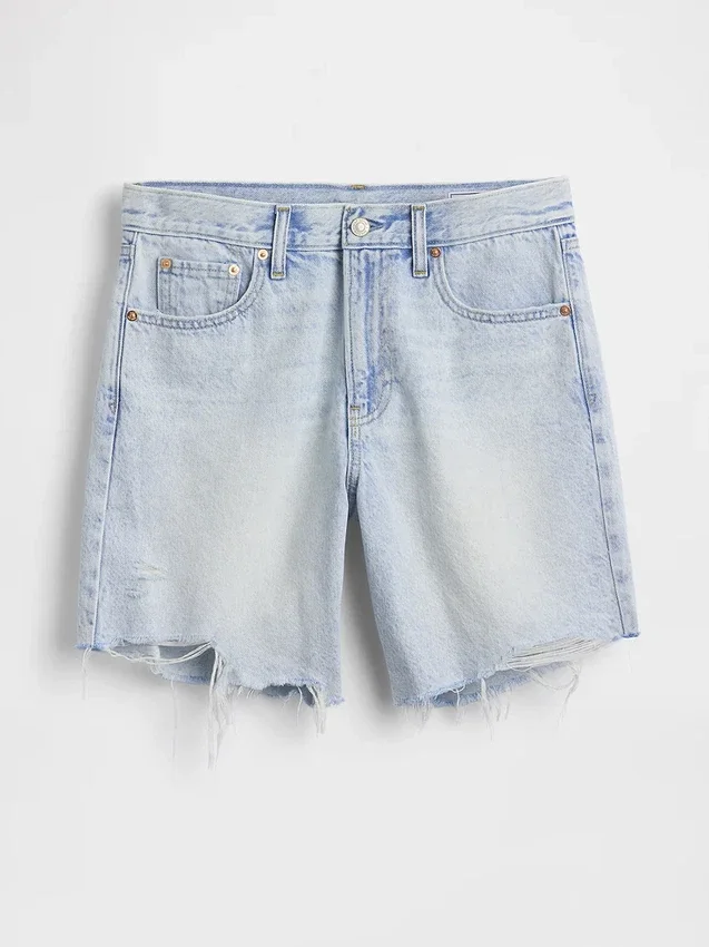 Shorts en denim ample à taille mi-haute