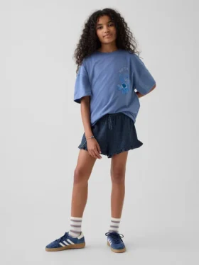 Shorts en denim de gaze de coton pour enfant à volants