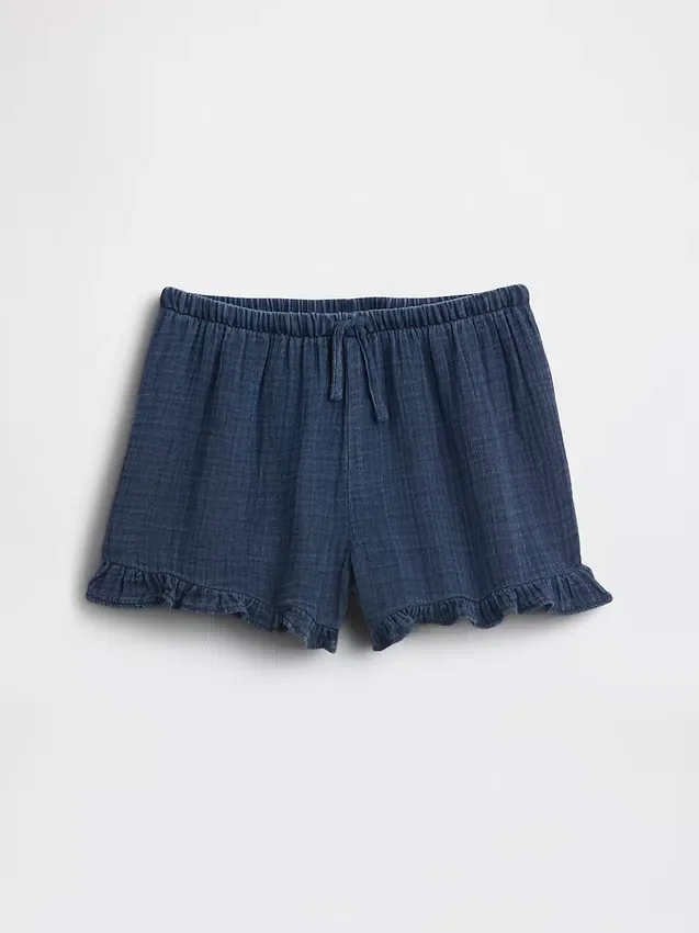 Shorts en denim de gaze de coton pour enfant à volants