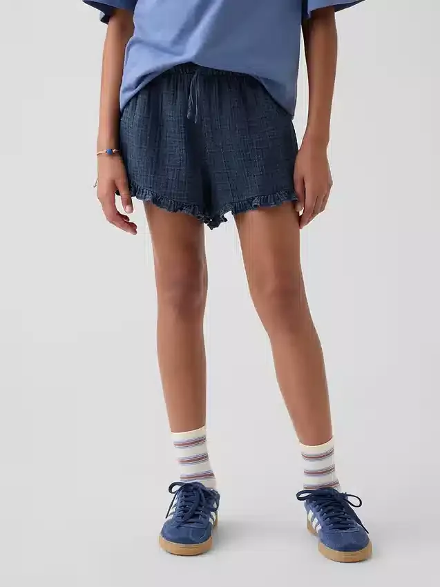 Shorts en denim de gaze de coton pour enfant à volants