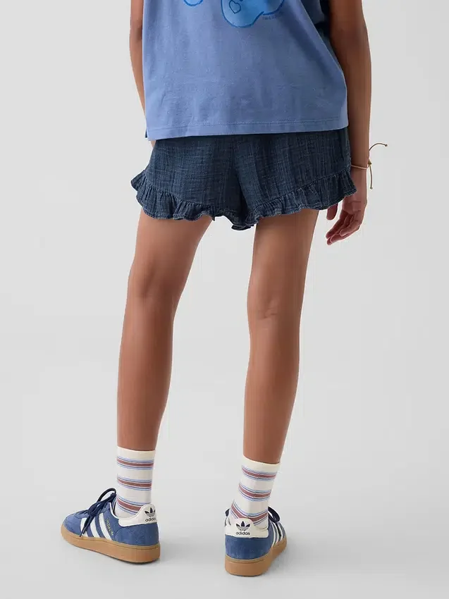Shorts en denim de gaze de coton pour enfant à volants