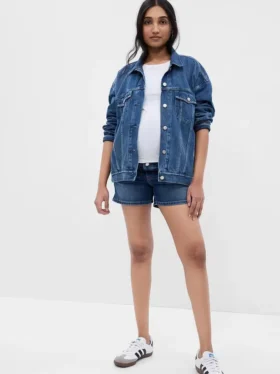 Shorts en denim de maternité à empiècement intégral de 4"