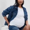 Shorts en denim de maternité à empiècement intégral de 4"