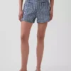 Shorts en denim droit décontracté à carreaux vichy, taille haute de 3,5"