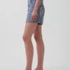 Shorts en denim droit décontracté à carreaux vichy, taille haute de 3,5"