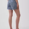 Shorts en denim droit décontracté à carreaux vichy, taille haute de 3,5"