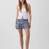 Shorts en denim droit décontracté à carreaux vichy, taille haute de 3,5"