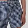 Shorts en denim droit décontracté à carreaux vichy, taille haute de 3,5"