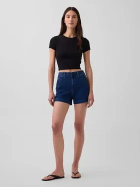 Shorts en denim droit décontracté style marin à taille haute de 3,5"