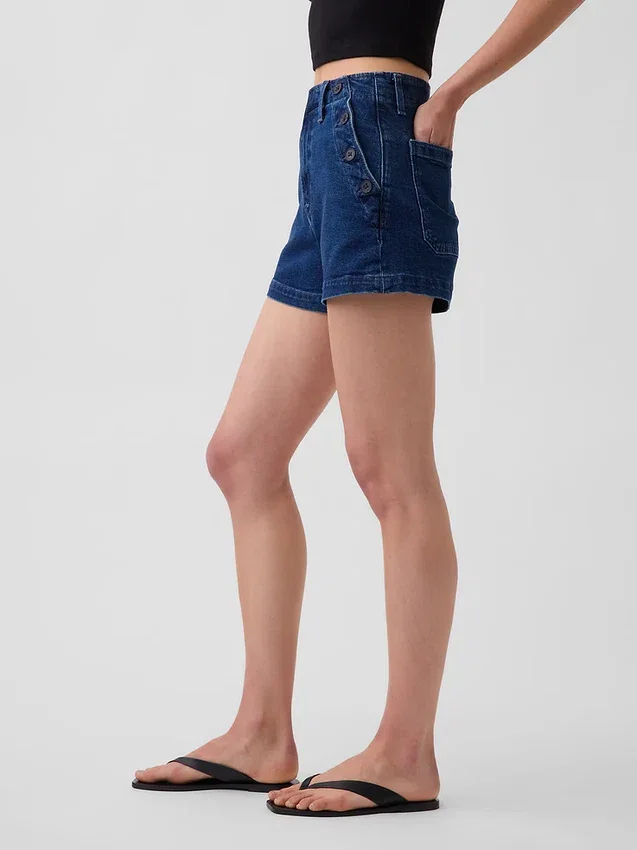 Shorts en denim droit décontracté style marin à taille haute de 3,5"