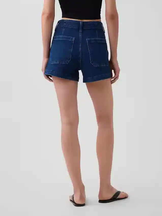 Shorts en denim droit décontracté style marin à taille haute de 3,5"