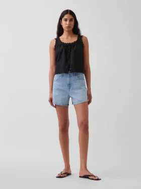 Shorts en denim droit décontracté à taille haute de 3,5"