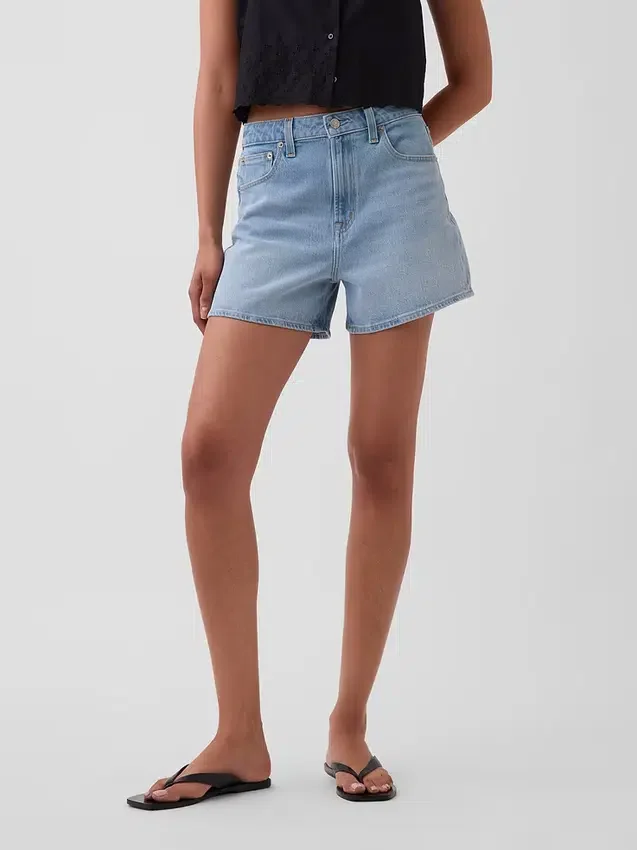 Shorts en denim droit décontracté à taille haute de 3,5"