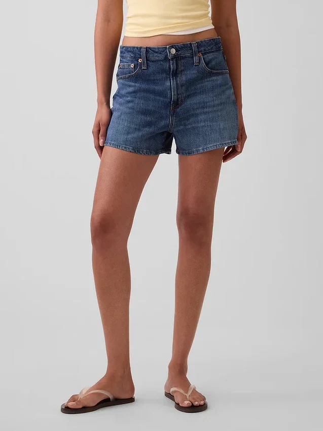 Shorts en denim droit décontracté à taille haute de 3,5"